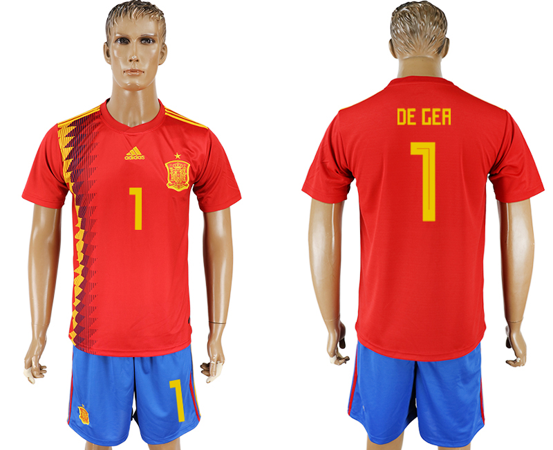 2018 World Cup Men Spain #1 De Ger Red Home Soccer Country Jersey