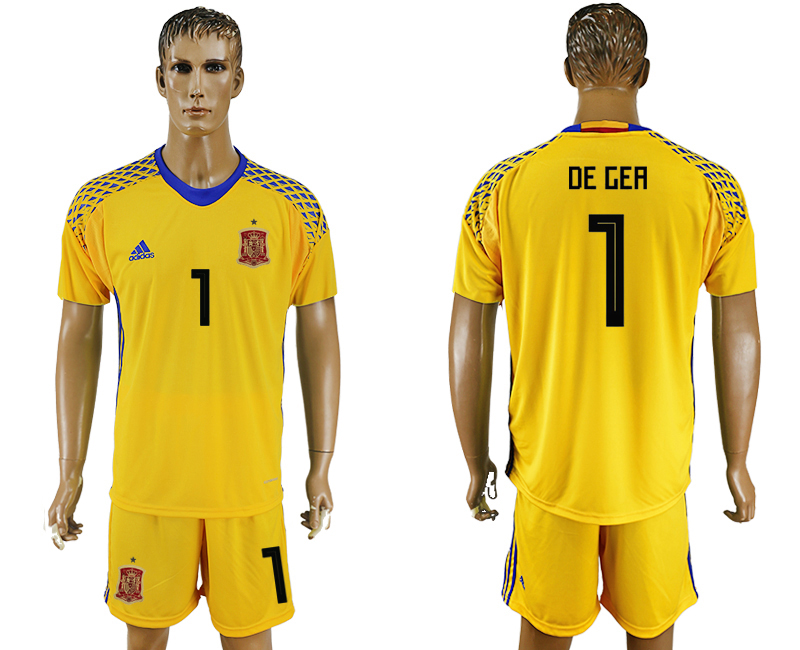 2018 World Cup Men Spain #1 De Ger Yellow Home Soccer Country Jersey