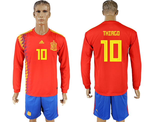 2018 World Cup Men Spain #10 Thiago Red Home Long Sleeves Soccer Country Jersey 2018 World Cup Men Spain #10 Thiago Red Home Long Sleeves Soccer Country Jersey