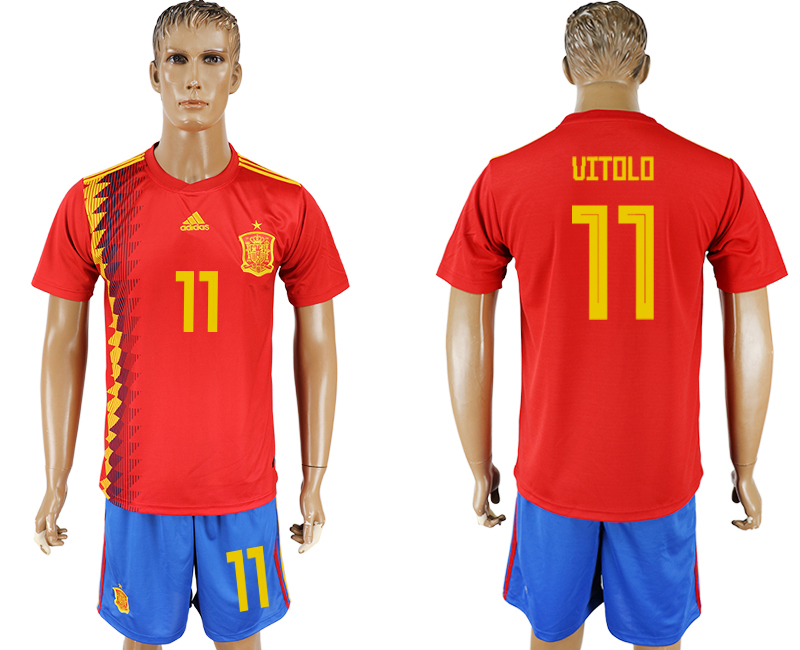 2018 World Cup Men Spain #11 Vitolo Red Home Soccer Country Jersey
