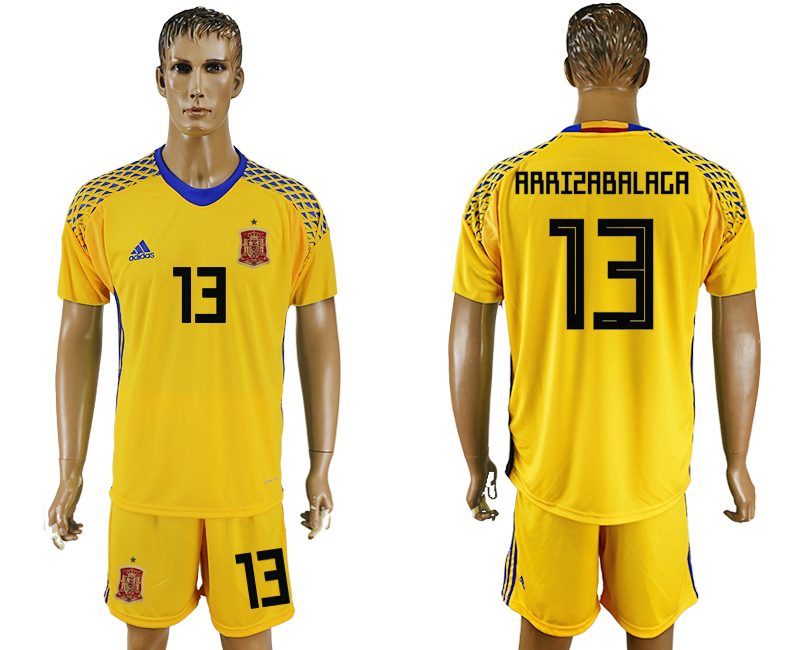 2018 World Cup Men Spain #13 Arrizrbalagr Yellow Home Soccer Country Jersey