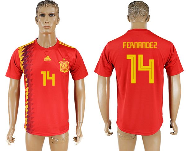 2018 World Cup Men Spain #14 Fernandez Red Home Soccer Country Jersey