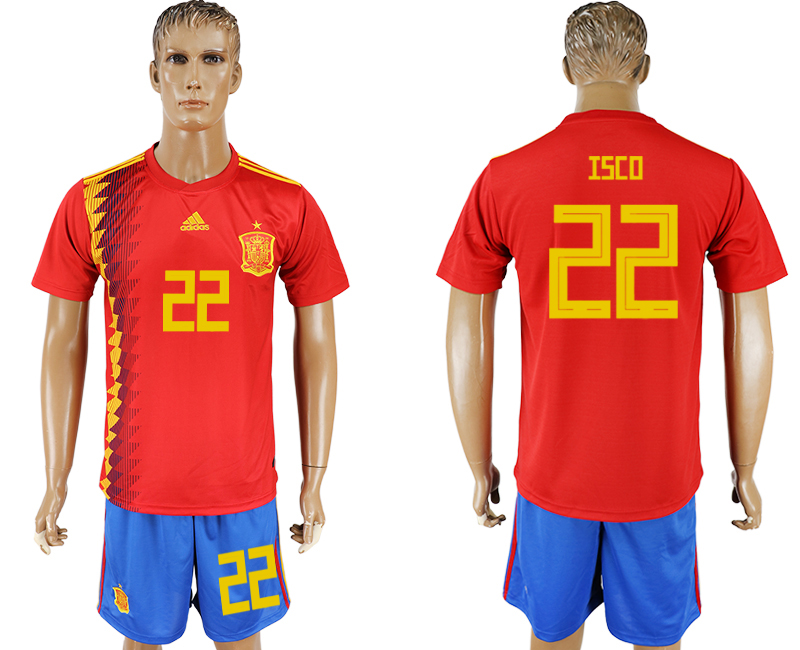 2018 World Cup Men Spain #22 Isco Red Home Soccer Country Jersey
