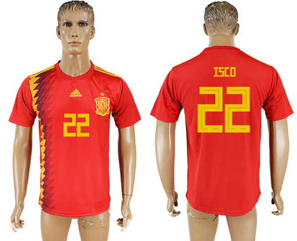 2018 World Cup Men Spain #22 Isco Red Home Soccer Country Jersey