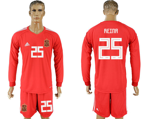 2018 World Cup Men Spain #25 Reina Red Home Long Sleeves Soccer Country Jersey