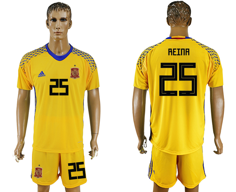 2018 World Cup Men Spain #25 Reina Yellow Home Soccer Country Jersey