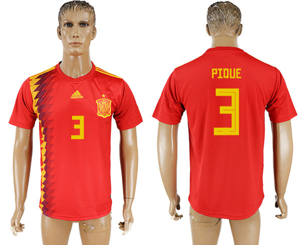 2018 World Cup Men Spain #3 Pique Red Home Soccer Country Jersey
