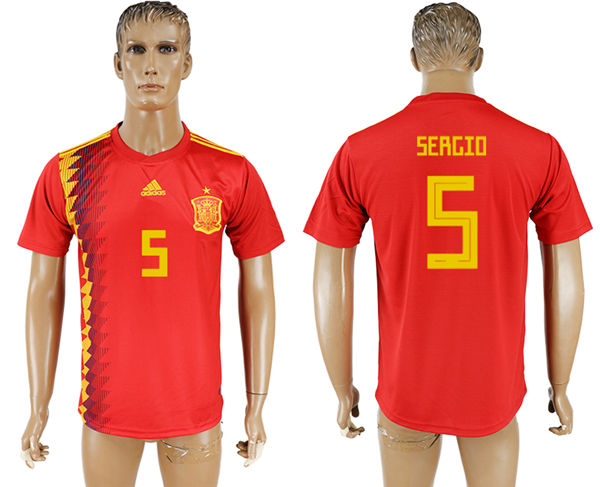 2018 World Cup Men Spain #5 Sergio Red Home Soccer Country Jersey