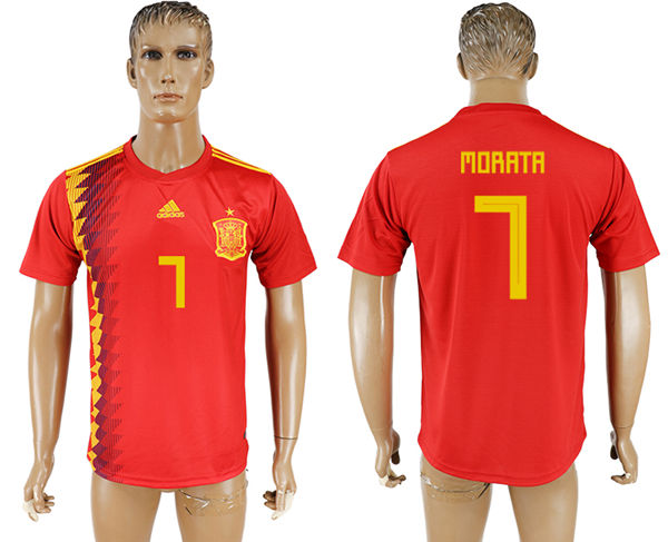 2018 World Cup Men Spain #7 Morata Red Home Soccer Country Jersey