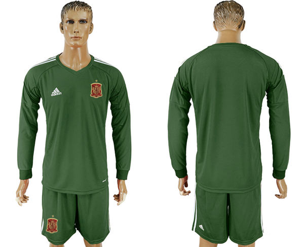 2018 World Cup Men Spain Dack Green Home Long Sleeves Soccer Country Jersey
