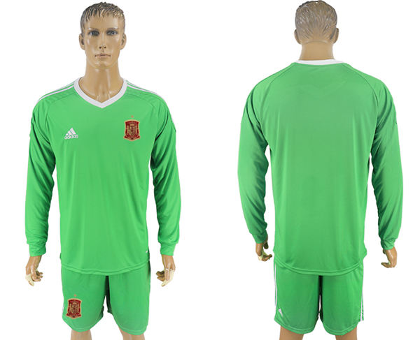2018 World Cup Men Spain Green Home Long Sleeves Soccer Country Jersey