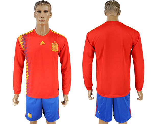 2018 World Cup Men Spain Red Home Long Sleeves Soccer Country Jersey