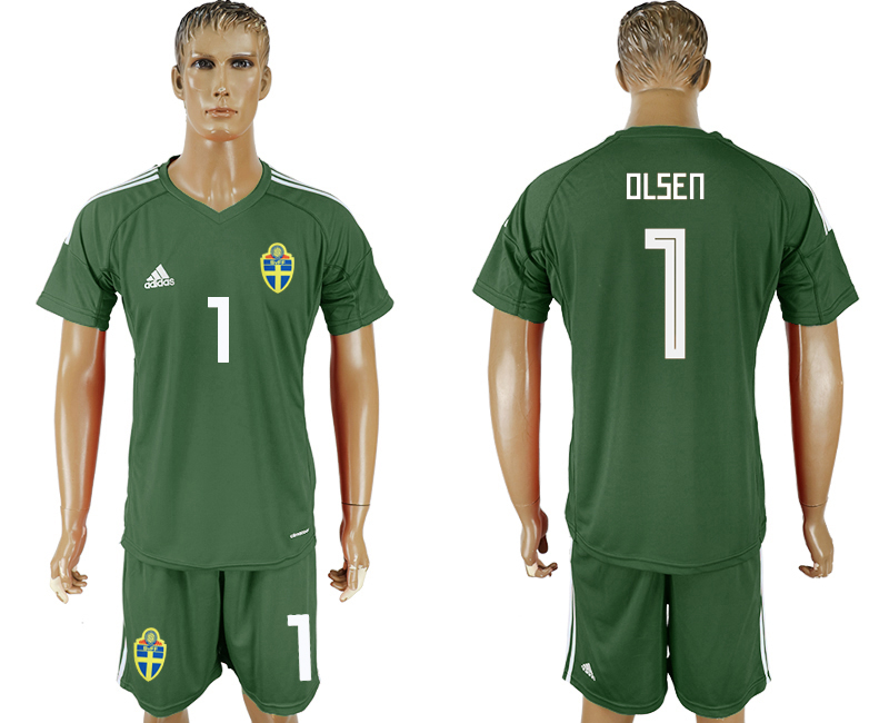 2018 World Cup Men Sweden #1 Olsen Home Dack Green Soccer Country Jersey 2018 World Cup Men Sweden #1 Olsen Home Dack Green Soccer Country Jersey