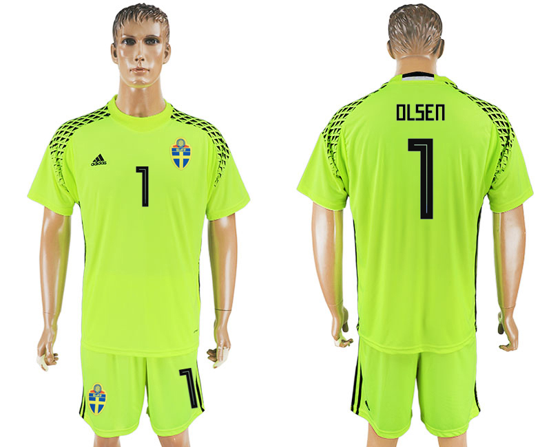 2018 World Cup Men Sweden #1 Olsen Home Green Soccer Country Jersey 2018 World Cup Men Sweden #1 Olsen Home Green Soccer Country Jersey