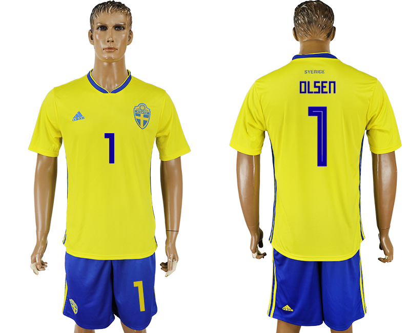 2018 World Cup Men Sweden #1 Olsen Home Soccer Country Jersey