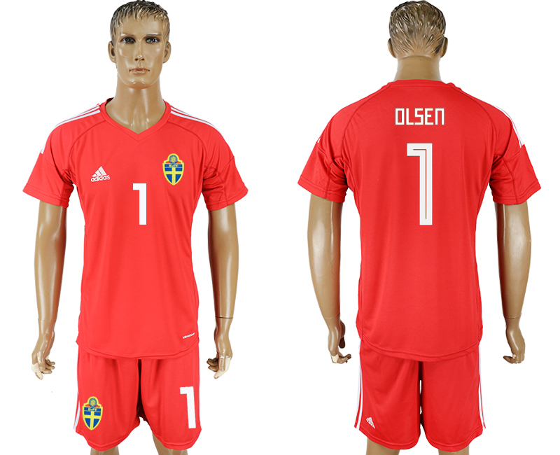 2018 World Cup Men Sweden #1 Olsen Red Goalkeeper Soccer Country Jersey