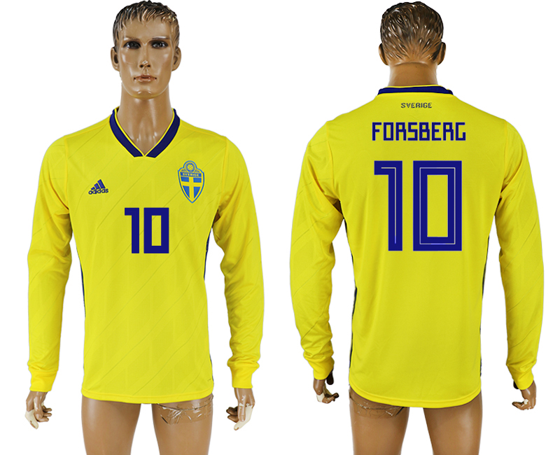 2018 World Cup Men Sweden #10 Forsberg Home Long Sleeves Soccer Country Jersey