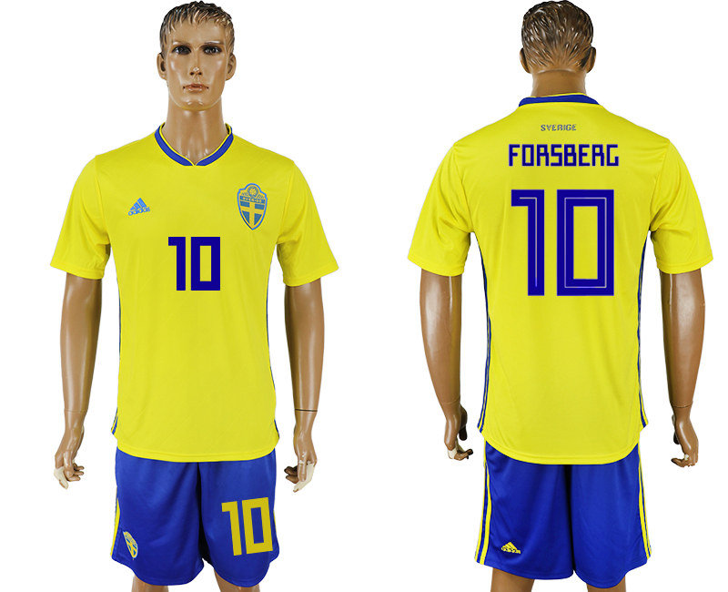 2018 World Cup Men Sweden #10 Forsberg Home Soccer Country Jersey