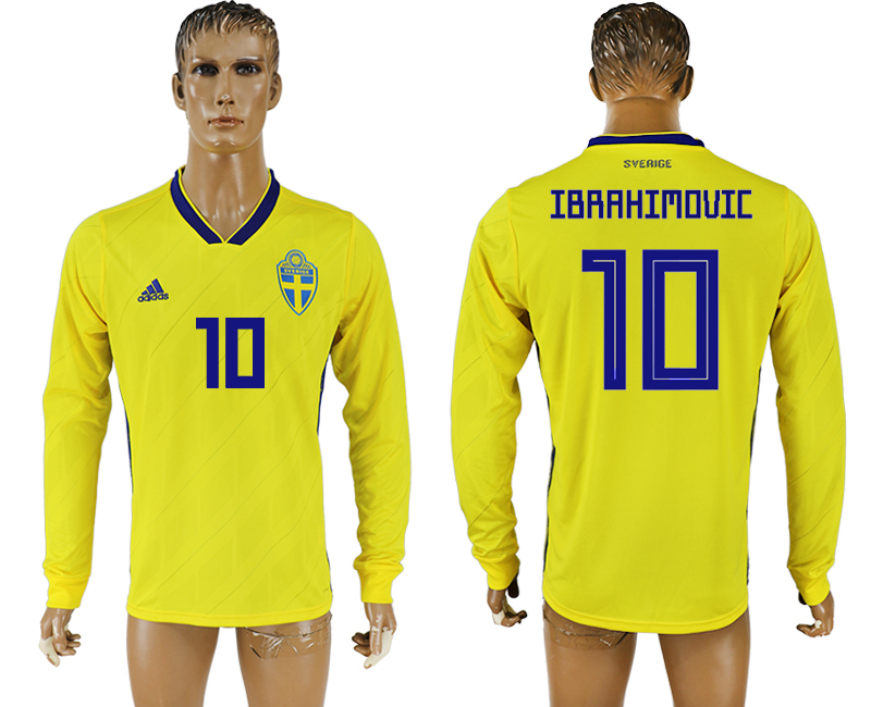 2018 World Cup Men Sweden #10 Ibrahimovic Home Long Sleeves Soccer Country Jersey