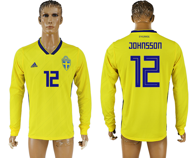 2018 World Cup Men Sweden #12 Johansson Home Long Sleeves Soccer Country Jersey
