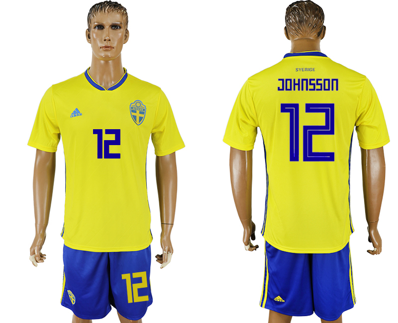 2018 World Cup Men Sweden #12 Johnsson Home Soccer Country Jersey