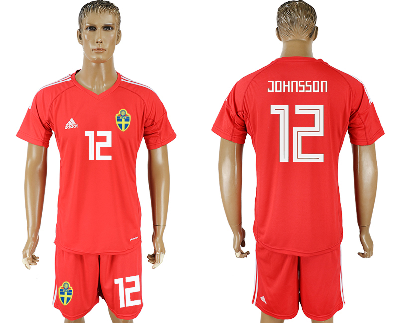 2018 World Cup Men Sweden #12 Johnsson Red Goalkeeper Soccer Country Jersey