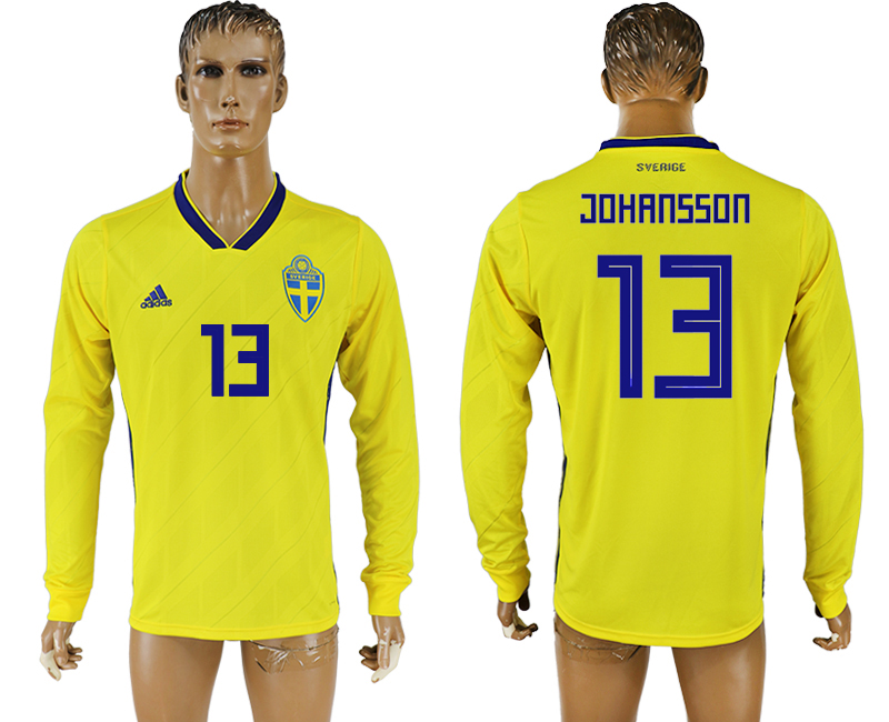 2018 World Cup Men Sweden #13 Johansson Home Long Sleeves Soccer Country Jersey