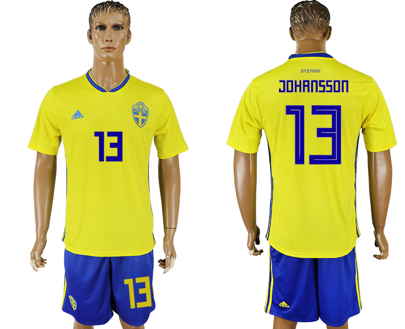 2018 World Cup Men Sweden #13 Johansson Home Soccer Country Jersey 2018 World Cup Men Sweden #13 Johansson Home Soccer Country Jersey