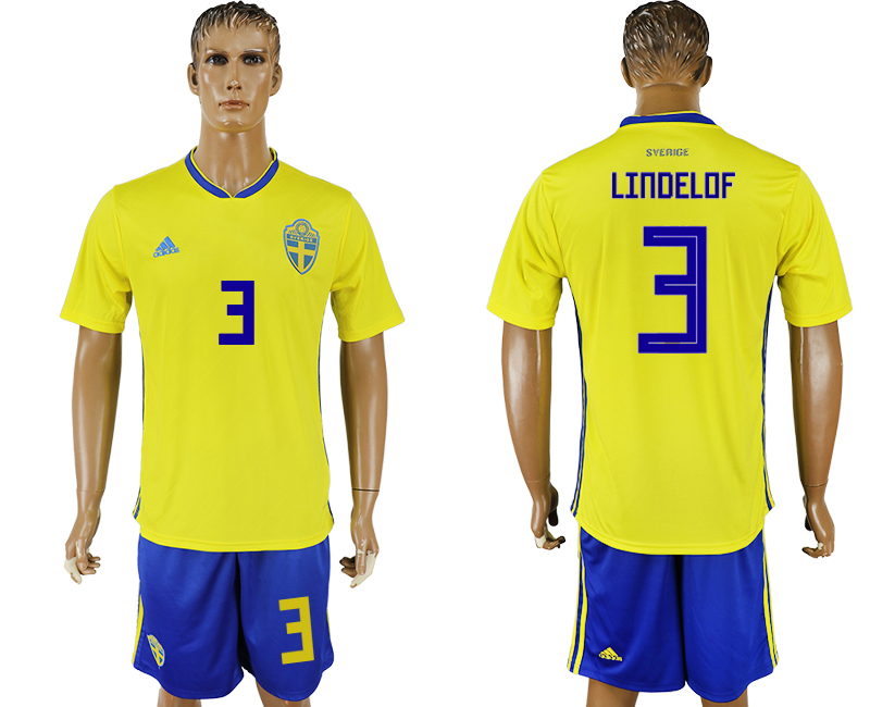 2018 World Cup Men Sweden #3 Lindelof Home Soccer Country Jersey
