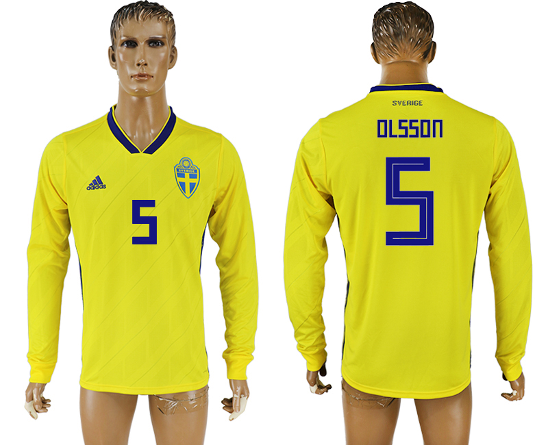 2018 World Cup Men Sweden #5 Olsson Home Long Sleeves Soccer Country Jersey