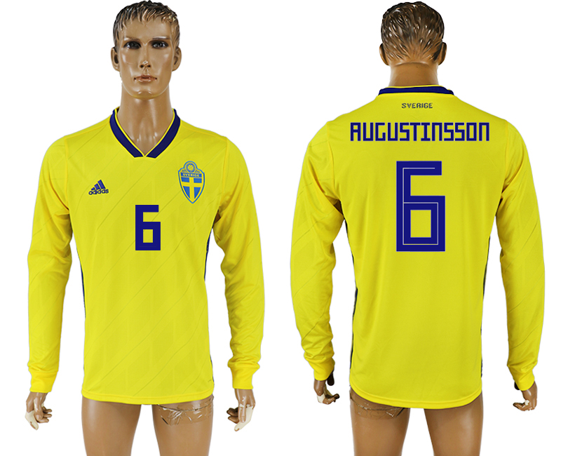 2018 World Cup Men Sweden #6 Augustinsson Home Long Sleeves Soccer Country Jersey