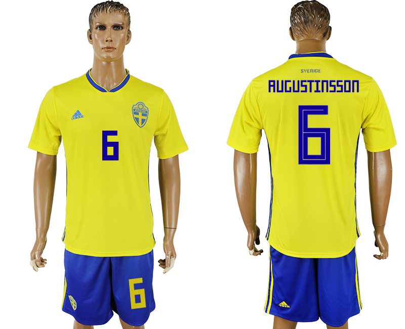 2018 World Cup Men Sweden #6 Augustinsson Home Soccer Country Jersey