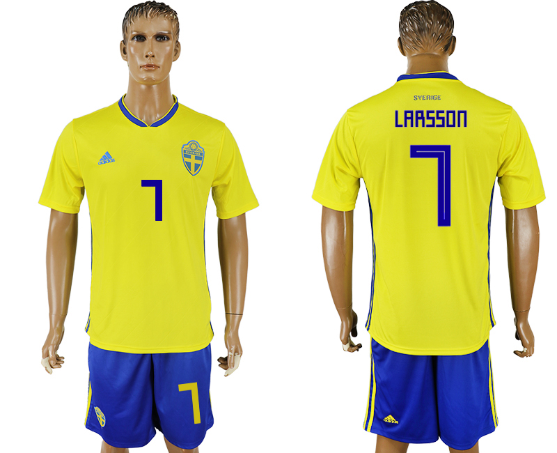 2018 World Cup Men Sweden #7 Larsson Home Soccer Country Jersey