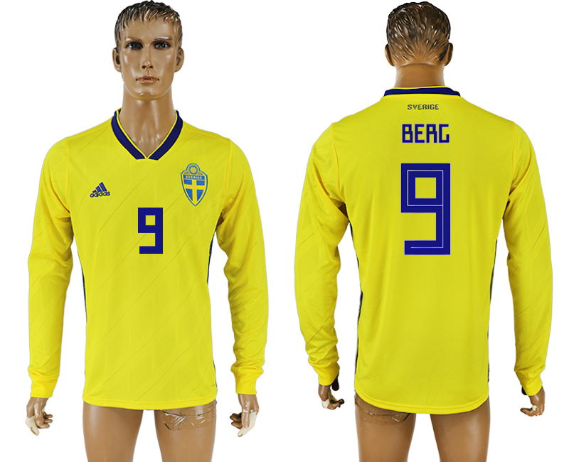 2018 World Cup Men Sweden #9 Berg Home Long Sleeves Soccer Country Jersey