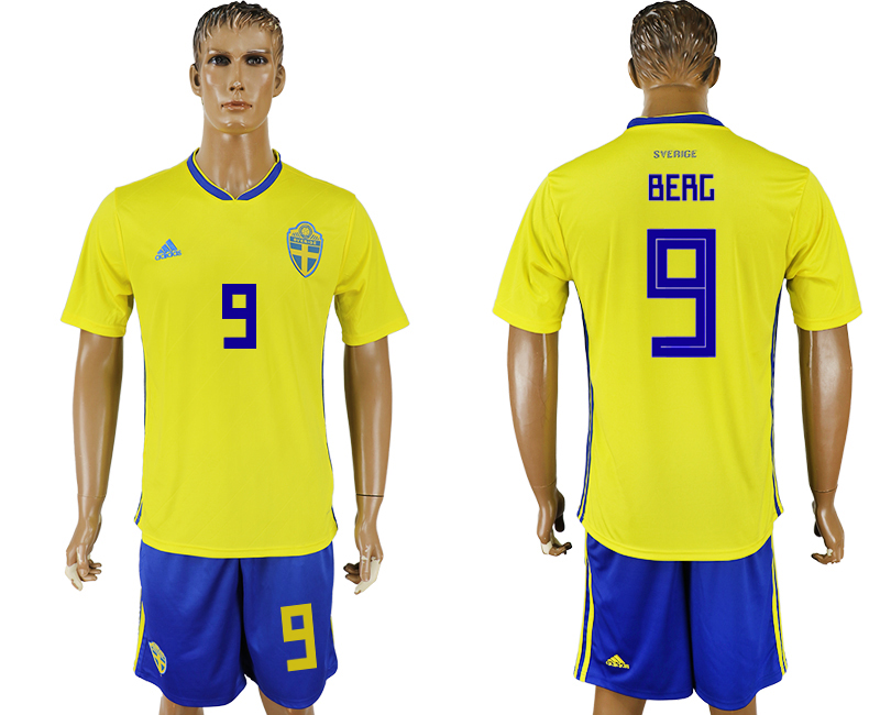 2018 World Cup Men Sweden #9 Berg Home Soccer Country Jersey 2018 World Cup Men Sweden #9 Berg Home Soccer Country Jersey