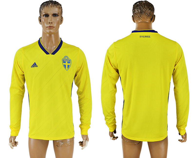 2018 World Cup Men Sweden Home Long Sleeves Soccer Country Jersey