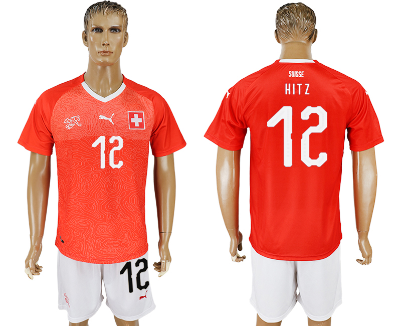 2018 World Cup Men Switzerland #12 Hitz Red Home Soccer Country Jersey