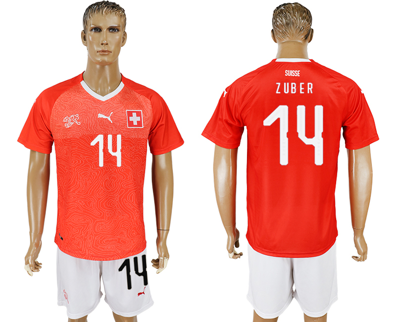 2018 World Cup Men Switzerland #14 Zuber Red Home Soccer Country Jersey