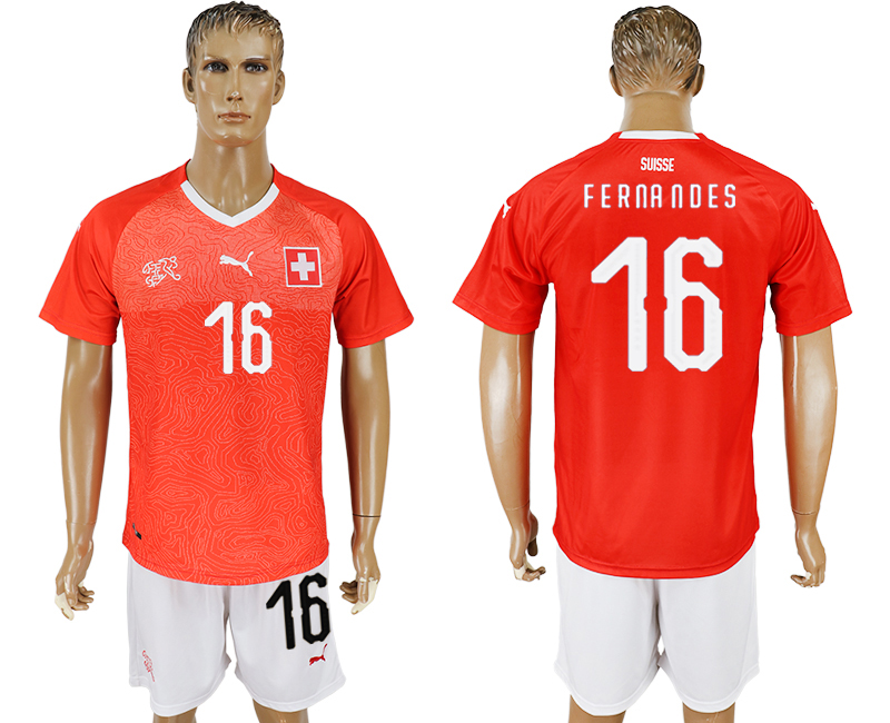2018 World Cup Men Switzerland #16 Fernandes Red Home Soccer Country Jersey
