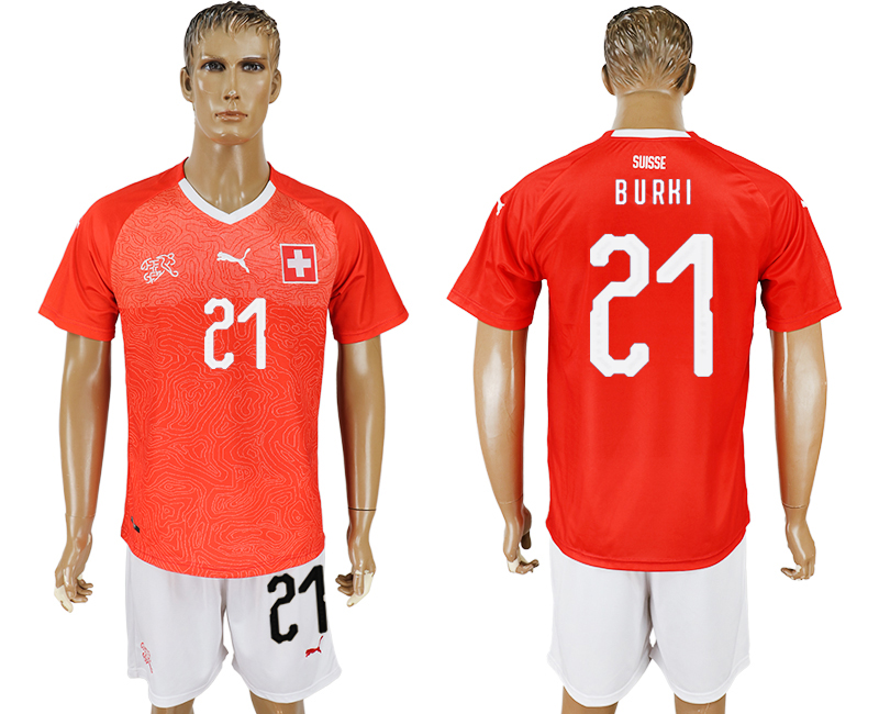 2018 World Cup Men Switzerland #21 Burki Red Home Soccer Country Jersey