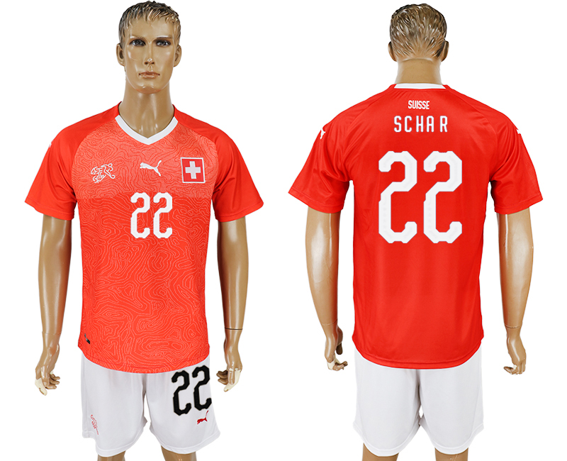 2018 World Cup Men Switzerland #22 Schar Red Home Soccer Country Jersey