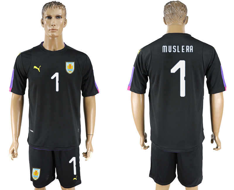 2018 World Cup Men Uruguay #1 Muslera Home Black Soccer Country Jersey