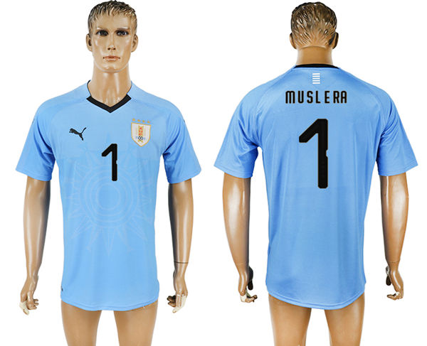 2018 World Cup Men Uruguay #1 Muslera Home Soccer Country Jersey