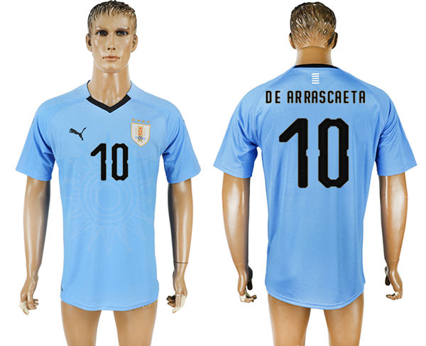 2018 World Cup Men Uruguay #10 De Arrascaeta Home Soccer Country Jersey