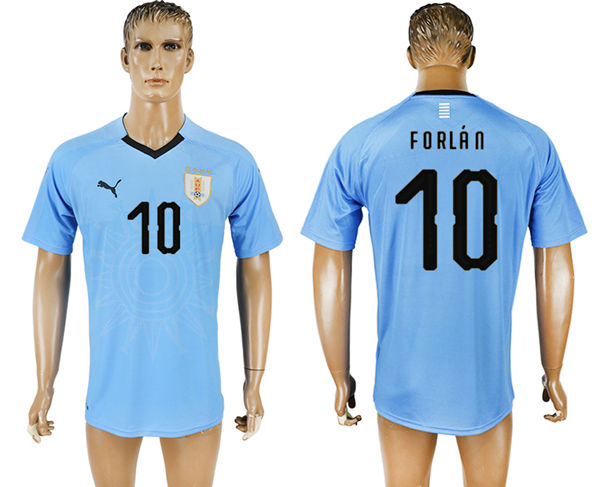 2018 World Cup Men Uruguay #10 Forlan Home Soccer Country Jersey