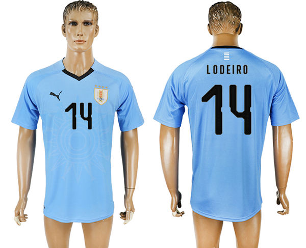 2018 World Cup Men Uruguay #14 Lodeiro Home Soccer Country Jersey