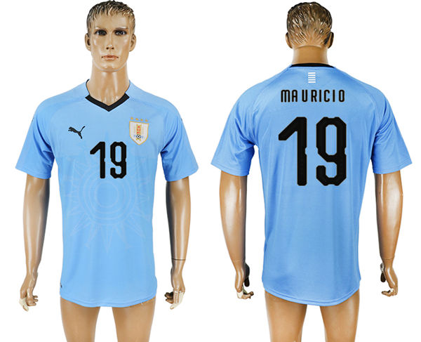 2018 World Cup Men Uruguay #19 Ma V Ricio Home Soccer Country Jersey