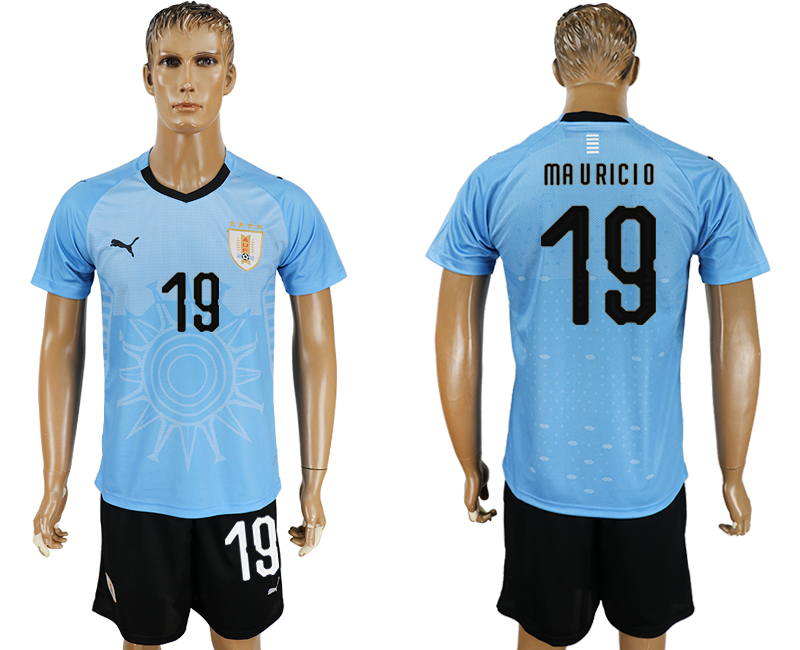 2018 World Cup Men Uruguay #19 Ma V Ricio Home Soccer Country Jersey