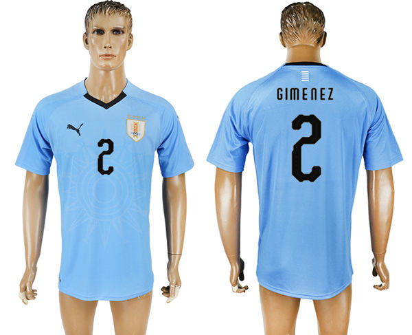 2018 World Cup Men Uruguay #2 Gimenez Home Soccer Country Jersey