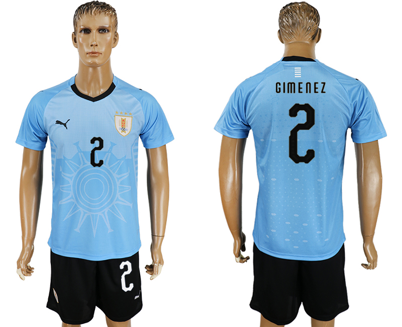 2018 World Cup Men Uruguay #2 Gimenez Home Soccer Country Jersey